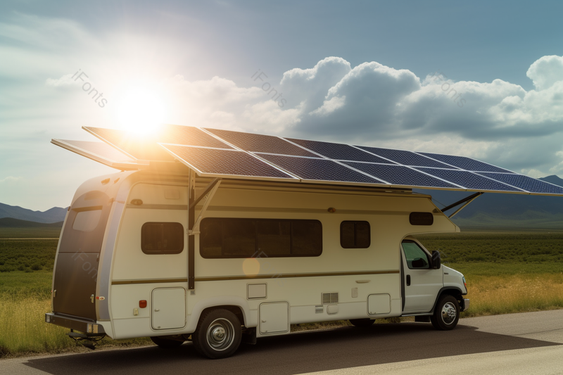 停靠在公路边展开太阳能电池板的房车,高清,摄影图,摄影图片,图片大全,摄影图免费下载